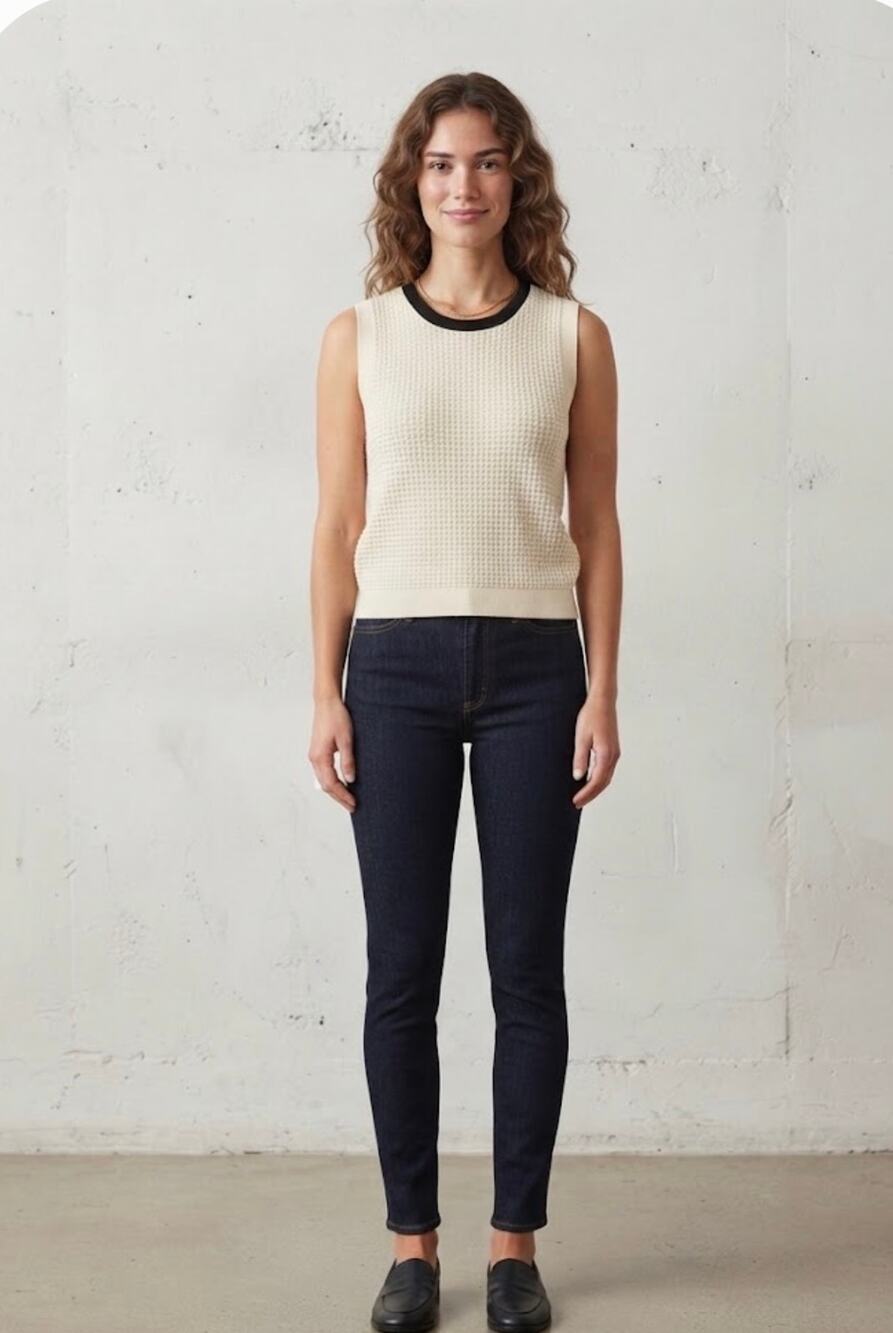DemyLee Issa Waffle Pointelle Cotton Top in Ecru Black S